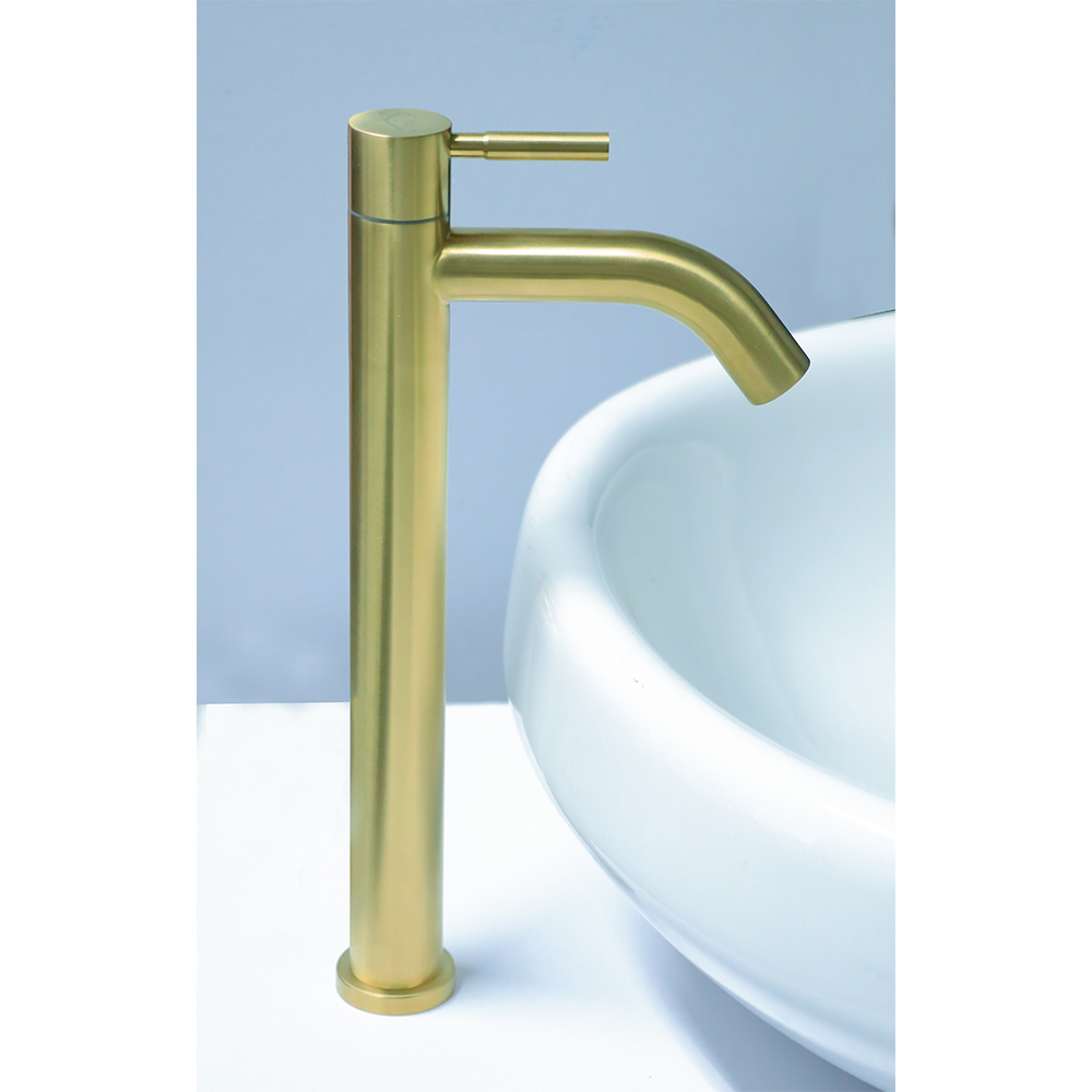 Long neck Gold Basin Pillar Tap